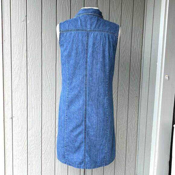 Vintage L.L. Bean Denim Snap Front Sleeveless Dress Med USA - Picture 3 of 5